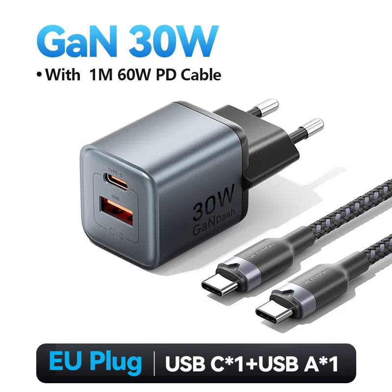 Vention 30W GaN Fast Charger – USB-C PD 3.0 Adapter for iPhone, iPad, Samsung & More