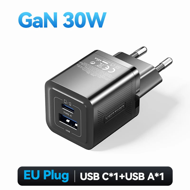 Vention 30W GaN Fast Charger – USB-C PD 3.0 Adapter for iPhone, iPad, Samsung & More