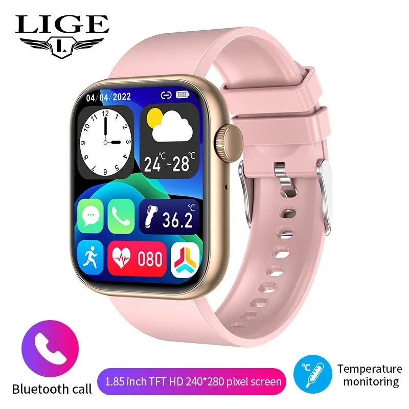 Relógio inteligente LIGE para mulheres, tela sensível ao toque, chamada Bluetooth, à prova d'água, rastreador esportivo e fitness