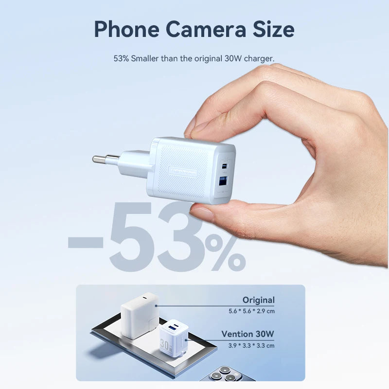 Vention 30W GaN Fast Charger – USB-C PD 3.0 Adapter for iPhone, iPad, Samsung & More