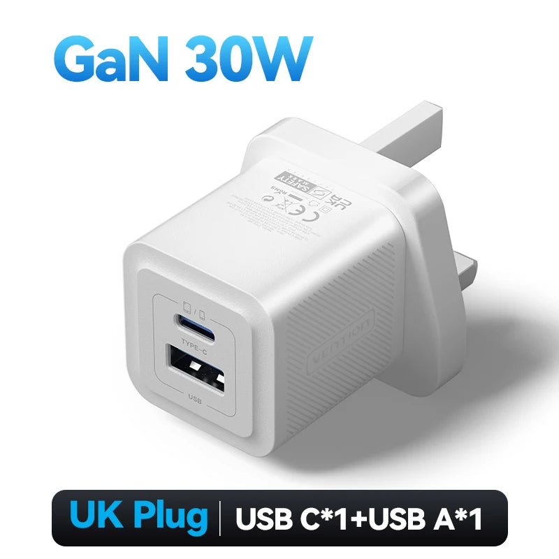 Vention 30W GaN Fast Charger – USB-C PD 3.0 Adapter for iPhone, iPad, Samsung & More