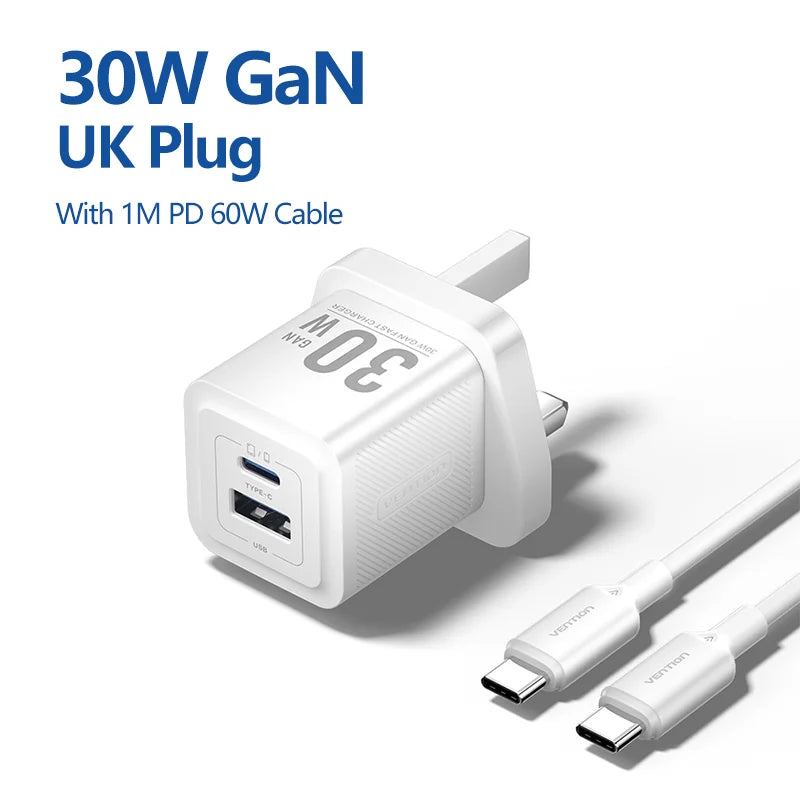 Vention 30W GaN Fast Charger – USB-C PD 3.0 Adapter for iPhone, iPad, Samsung & More