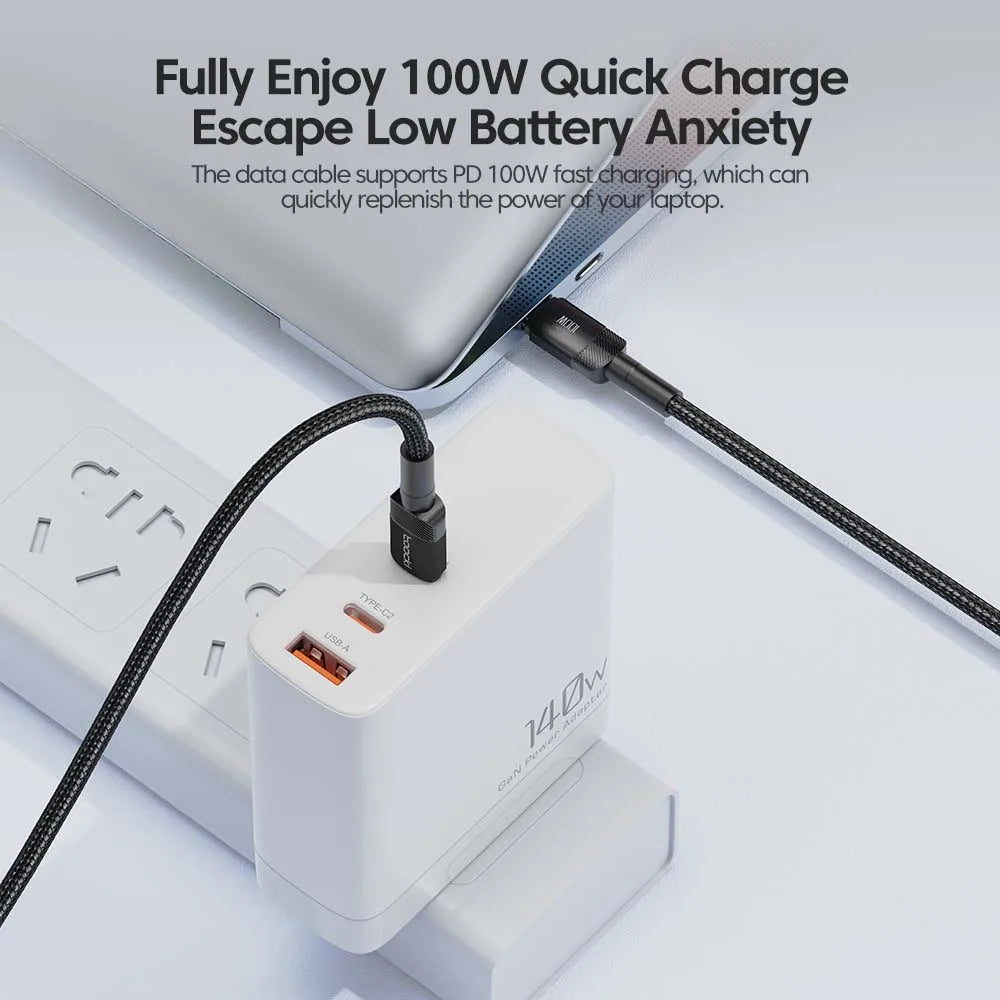 Cabo de carregamento rápido Toocki 100 W USB-C para USB-C, PD 3.0, QC 4.0