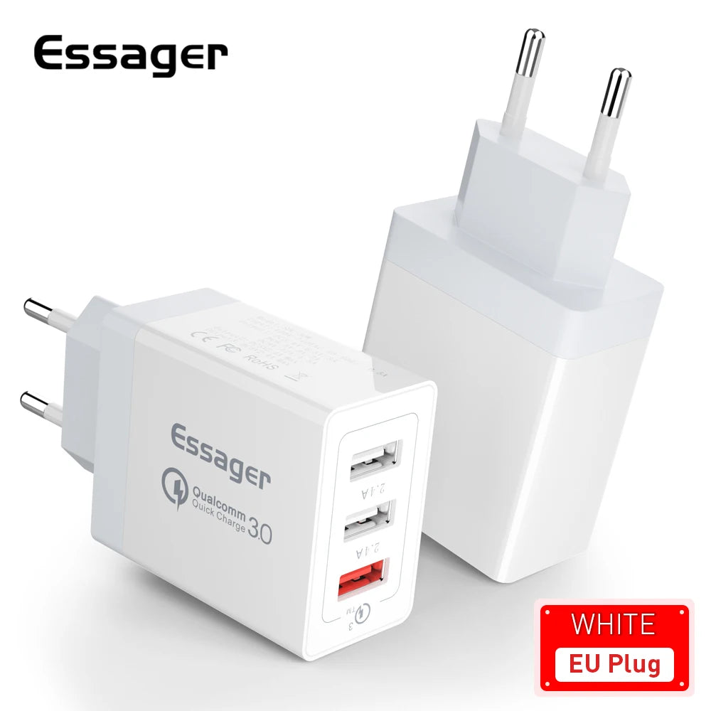 Essager 30W USB-C Fast Charger – 3-Port QC 3.0 Wall Adapter