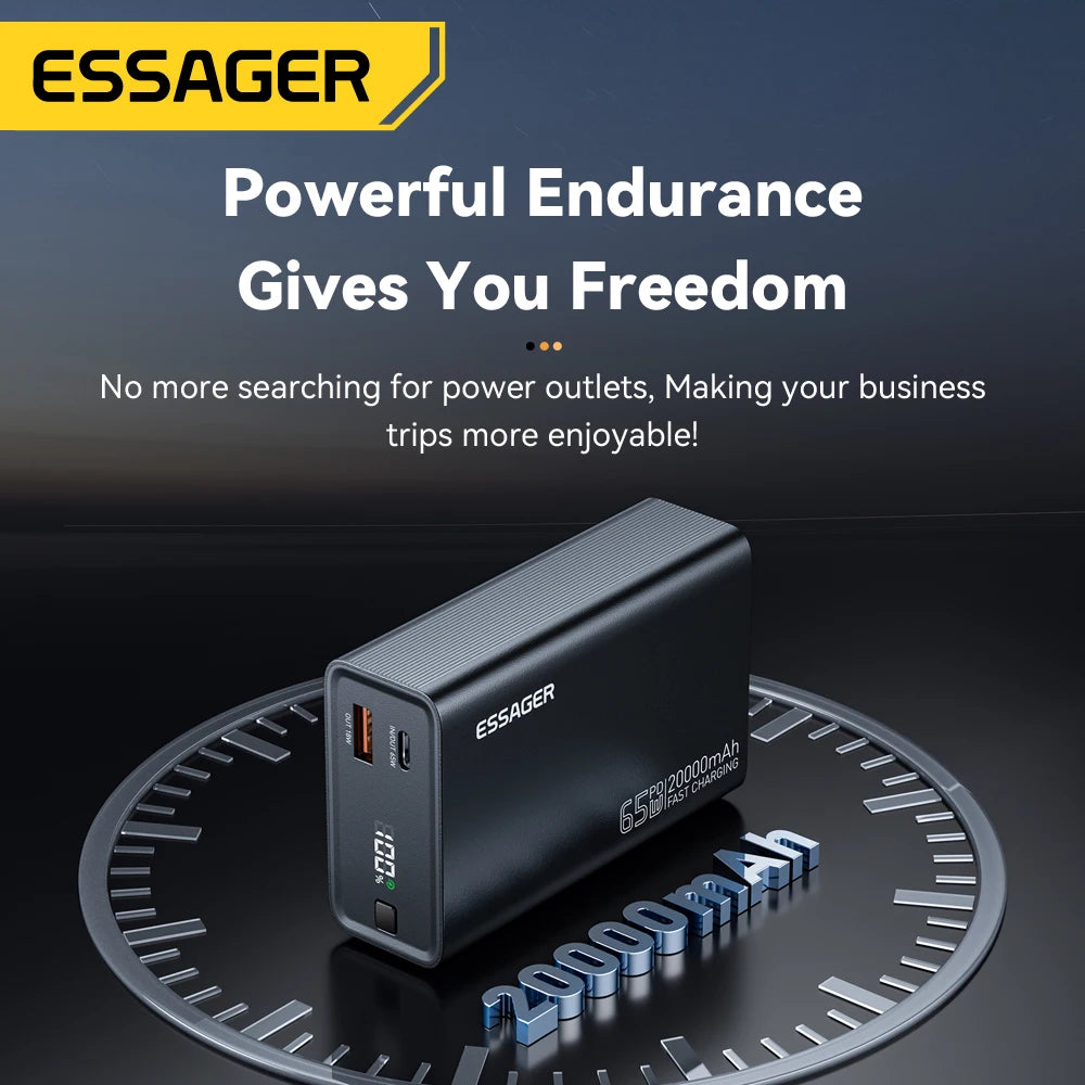 Essager 20000mAh 65W Power Bank – Fast Charging for Phones, Laptops & More