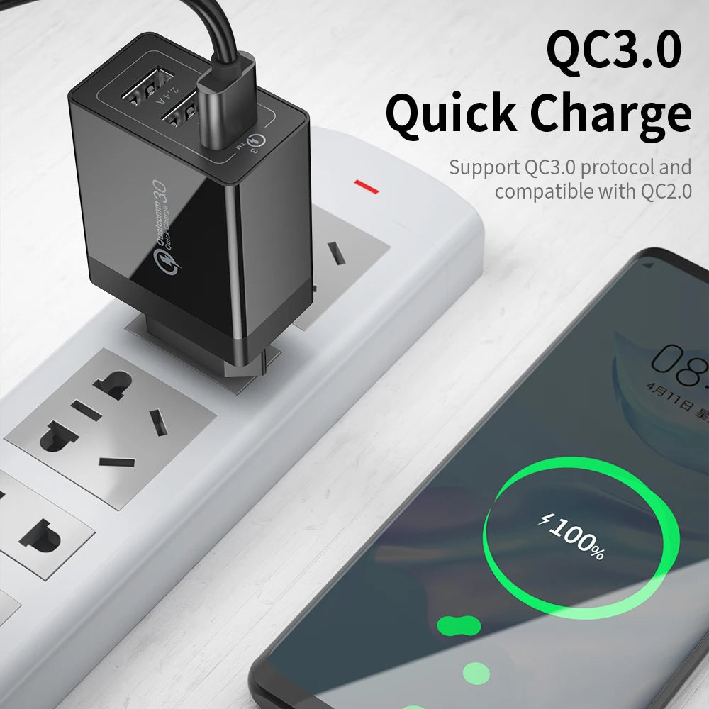 Essager 30W USB-C Fast Charger – 3-Port QC 3.0 Wall Adapter