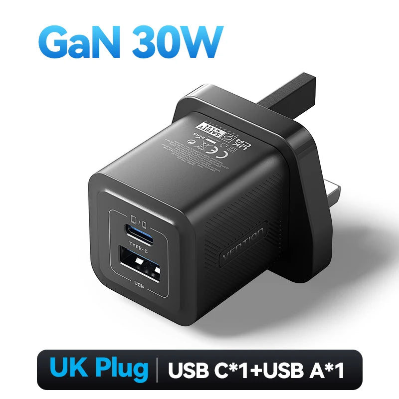 Vention 30W GaN Fast Charger – USB-C PD 3.0 Adapter for iPhone, iPad, Samsung & More
