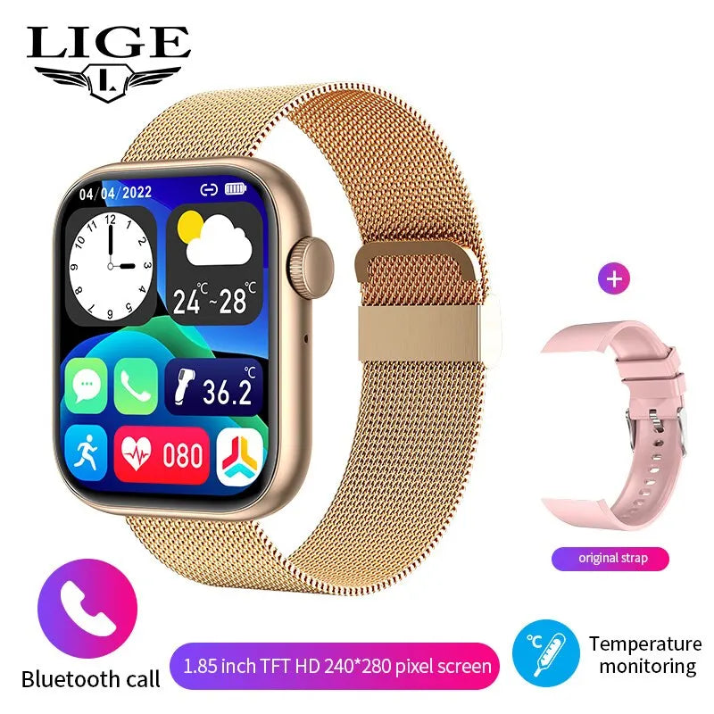 Relógio inteligente LIGE para mulheres, tela sensível ao toque, chamada Bluetooth, à prova d'água, rastreador esportivo e fitness