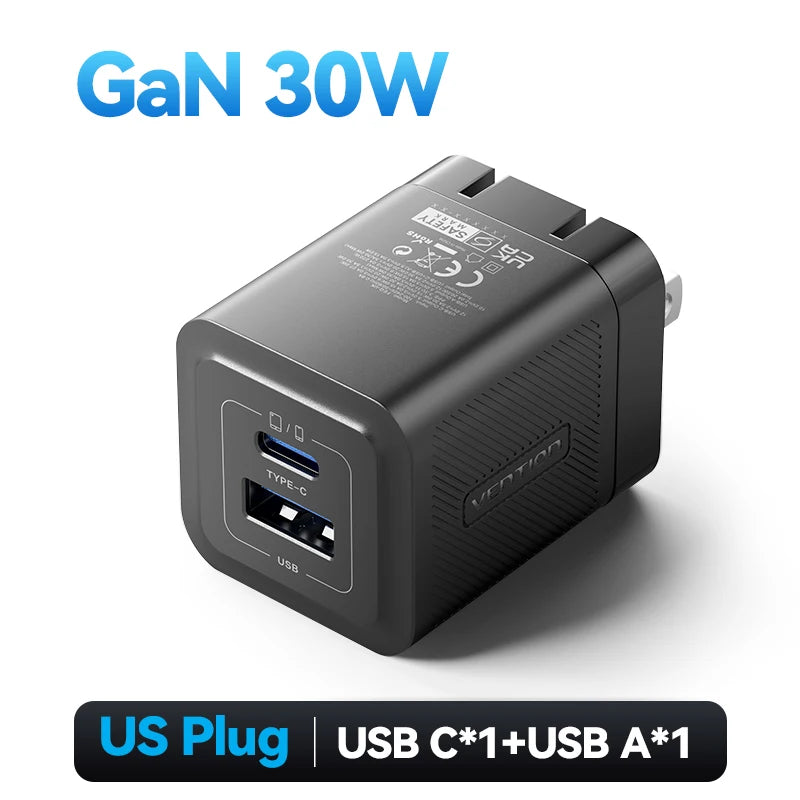 Vention 30W GaN Fast Charger – USB-C PD 3.0 Adapter for iPhone, iPad, Samsung & More