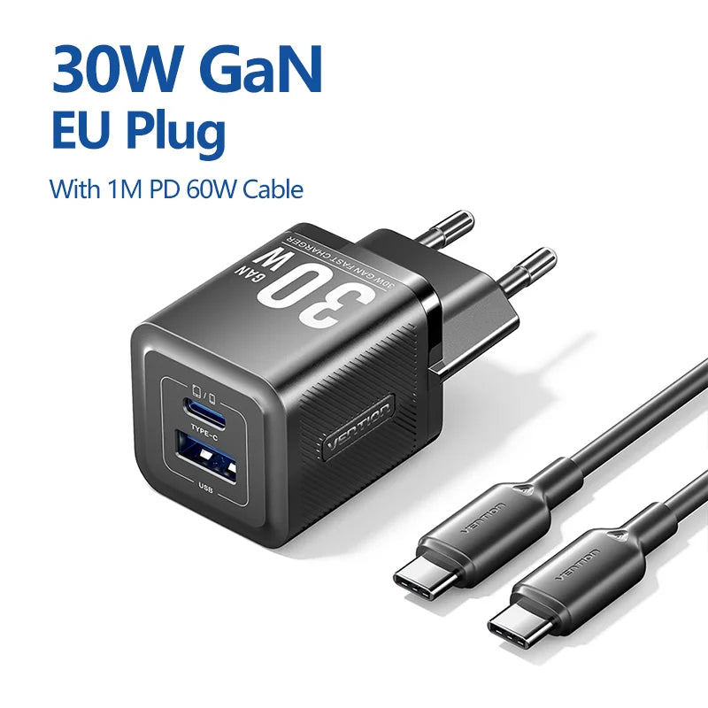 Vention 30W GaN Fast Charger – USB-C PD 3.0 Adapter for iPhone, iPad, Samsung & More