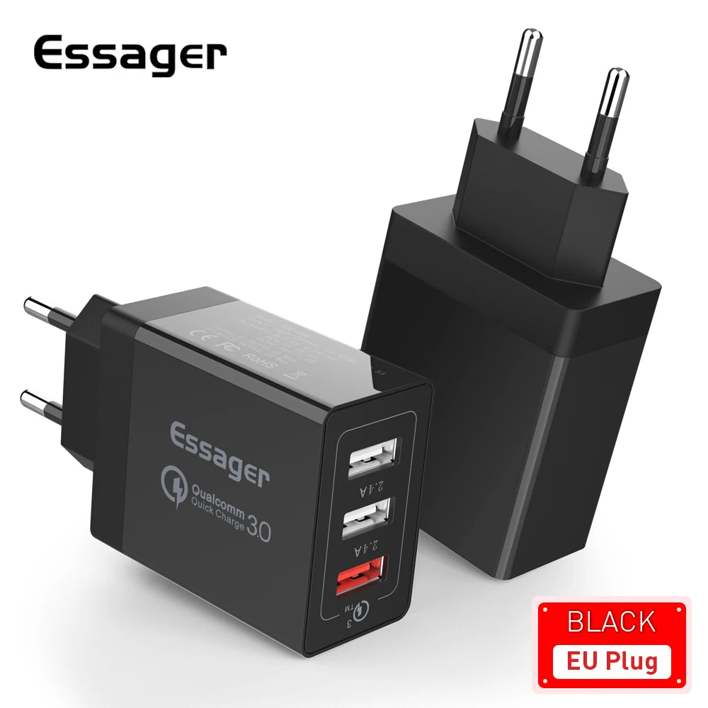 Essager 30W USB-C Fast Charger – 3-Port QC 3.0 Wall Adapter