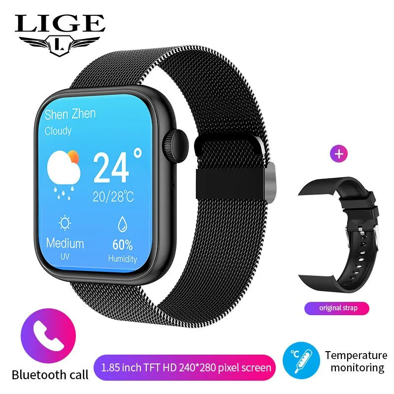 Relógio inteligente LIGE para mulheres, tela sensível ao toque, chamada Bluetooth, à prova d'água, rastreador esportivo e fitness