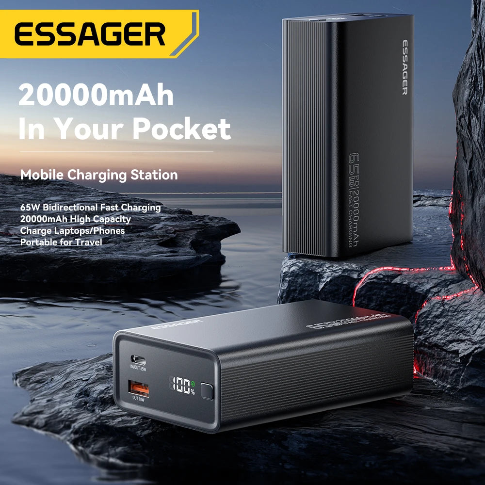Essager 20000mAh 65W Power Bank – Fast Charging for Phones, Laptops & More