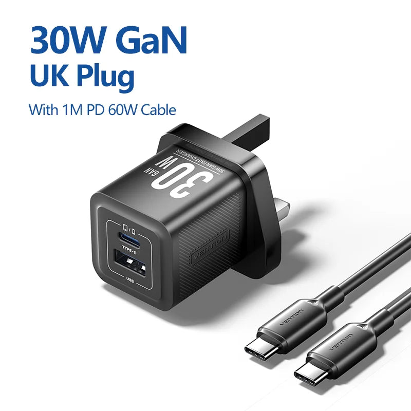 Vention 30W GaN Fast Charger – USB-C PD 3.0 Adapter for iPhone, iPad, Samsung & More