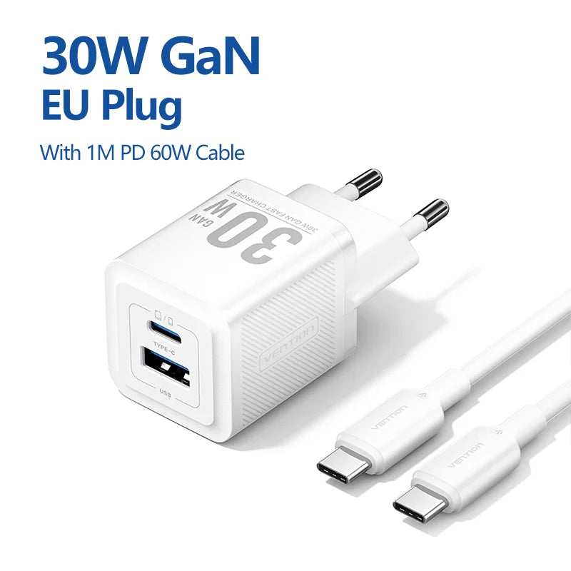 Vention 30W GaN Fast Charger – USB-C PD 3.0 Adapter for iPhone, iPad, Samsung & More
