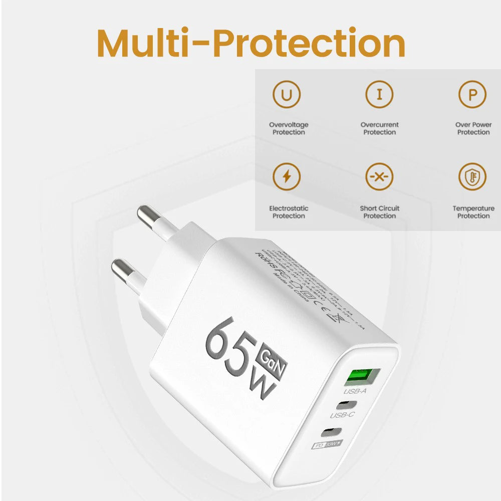 Maerknon 65W GaN Fast Charger – Multi-Port USB-C