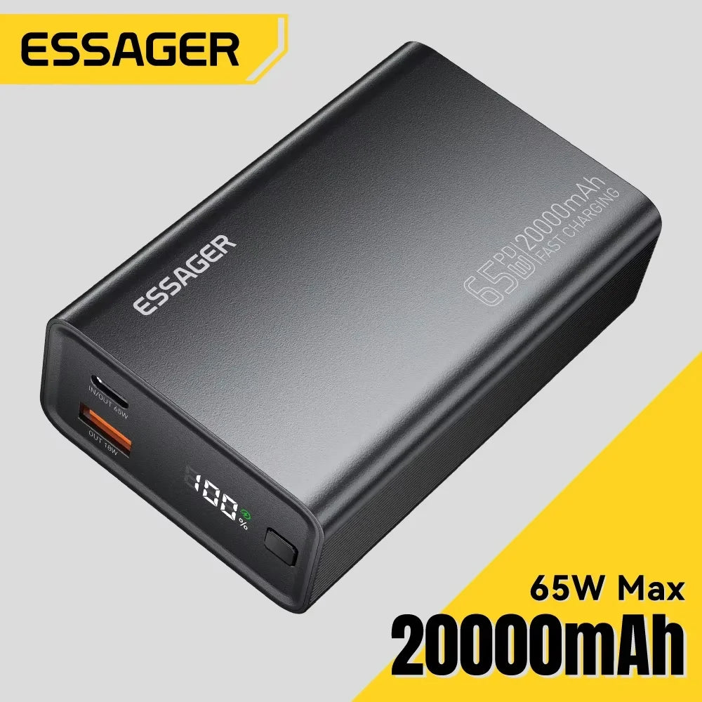 Essager 20000mAh 65W Power Bank – Fast Charging for Phones, Laptops & More