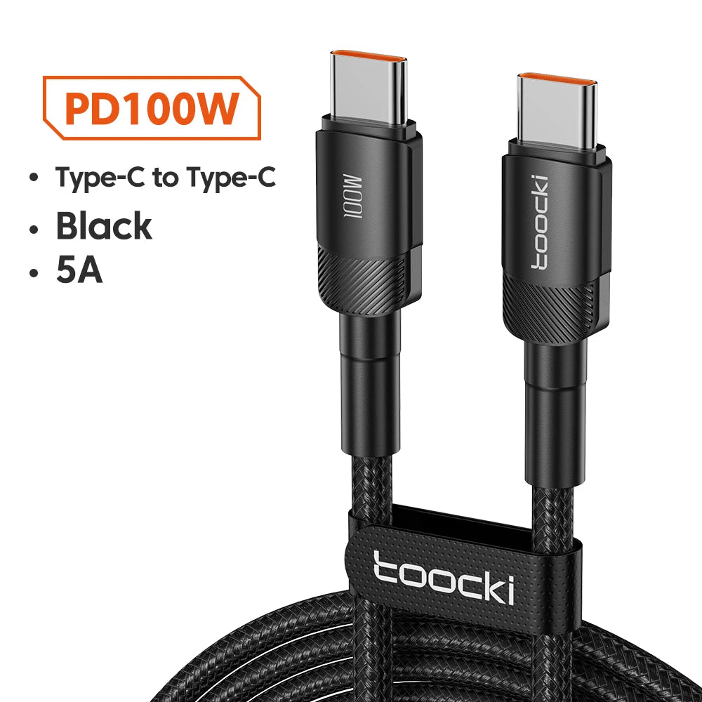 Cabo de carregamento rápido Toocki 100 W USB-C para USB-C, PD 3.0, QC 4.0