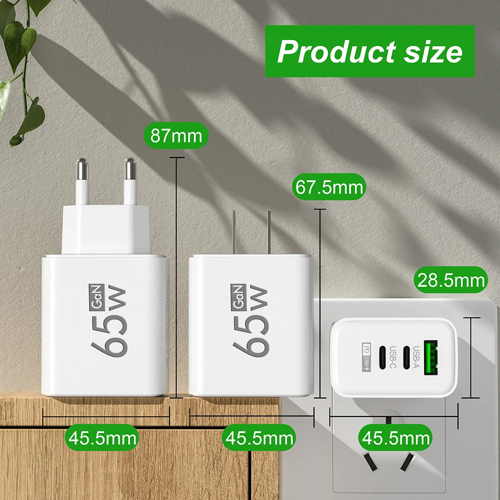 Maerknon 65W GaN Fast Charger – Multi-Port USB-C