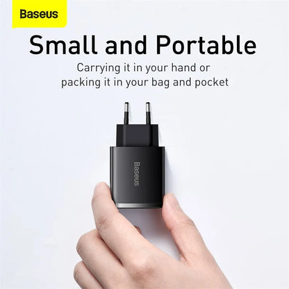 Carregador rápido USB-C Baseus 30 W | QC 3.0 PD 20 W | Para iPhone 16/15/14 Pro Max, Samsung, Xiaomi