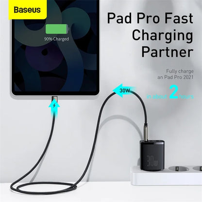Carregador rápido USB-C Baseus 30 W | QC 3.0 PD 20 W | Para iPhone 16/15/14 Pro Max, Samsung, Xiaomi
