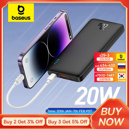 Baseus Airpow 20W Carregador Portátil de Carregamento Rápido – 10000mAh/20000mAh 
