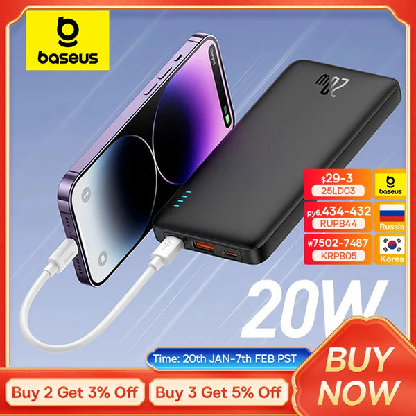 Baseus Airpow 20W Carregador Portátil de Carregamento Rápido – 10000mAh/20000mAh 