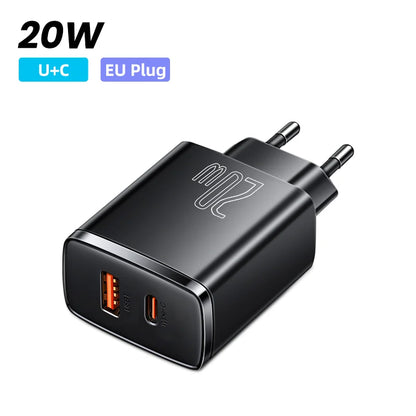 Carregador rápido USB-C Baseus 30 W | QC 3.0 PD 20 W | Para iPhone 16/15/14 Pro Max, Samsung, Xiaomi