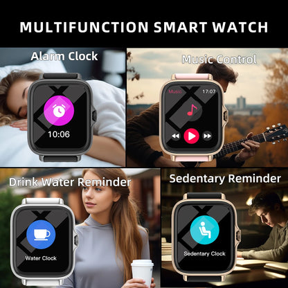 Relógio inteligente à prova d'água de 1,83'' com mensagem, resposta de chamadas, monitoramento do sono, pedômetro esportivo, alertas de informações para iPhone e Android 