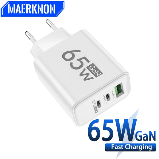 Carregador rápido Maerknon 65W GaN – USB-C multiporta