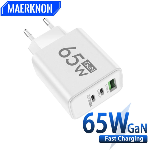 Carregador rápido Maerknon 65W GaN – USB-C multiporta