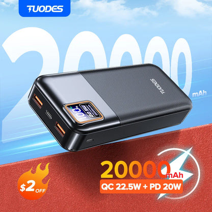 Carregador portátil de carga rápida Tuodes 20000mAh – PD 20W e 22,5W
