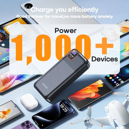 Carregador portátil de carga rápida Tuodes 20000mAh – PD 20W e 22,5W