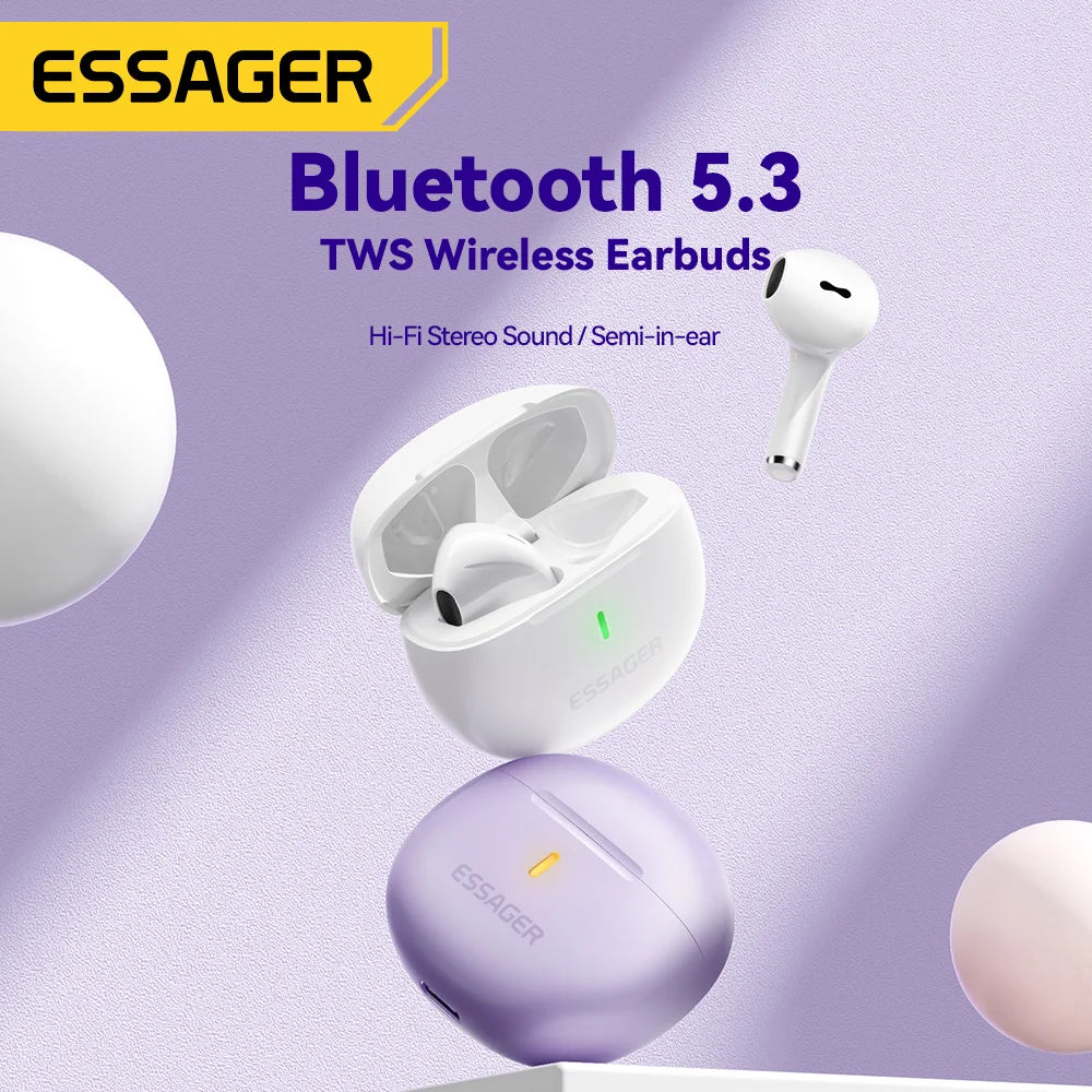 Fones de ouvido Essager Bluetooth 5.3 TWS com microfone 