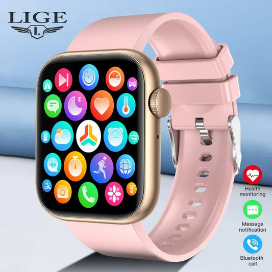 Relógio inteligente LIGE para mulheres, tela sensível ao toque, chamada Bluetooth, à prova d'água, rastreador esportivo e fitness 
