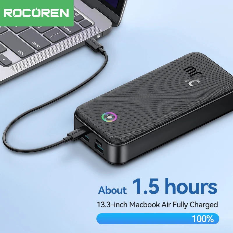 Rocoren 22,5 W Fast Charge Power Bank – Bateria portátil QC PD 3.0 de 20000 mAh para iPhone e Android