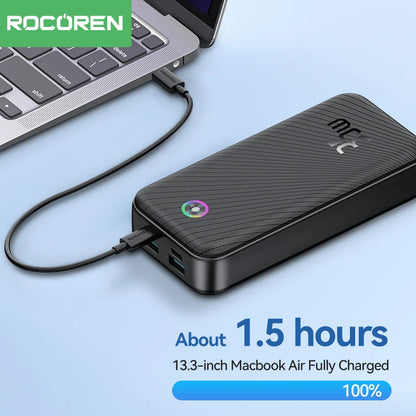 Rocoren 22,5 W Fast Charge Power Bank – Bateria portátil QC PD 3.0 de 20000 mAh para iPhone e Android