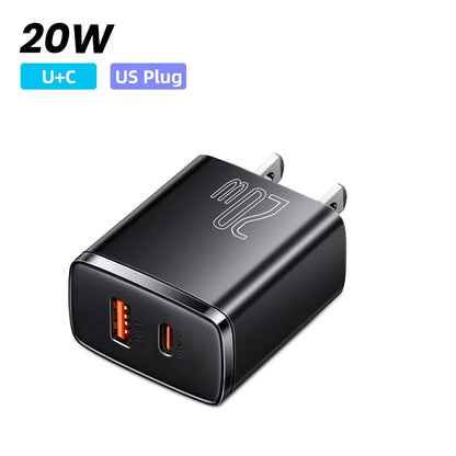 Carregador rápido USB-C Baseus 30 W | QC 3.0 PD 20 W | Para iPhone 16/15/14 Pro Max, Samsung, Xiaomi