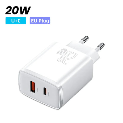 Carregador rápido USB-C Baseus 30 W | QC 3.0 PD 20 W | Para iPhone 16/15/14 Pro Max, Samsung, Xiaomi
