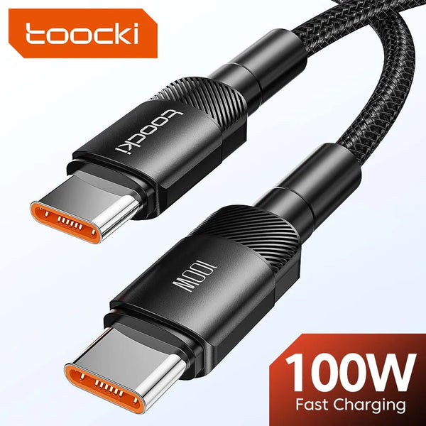 Cabo de carregamento rápido Toocki 100 W USB-C para USB-C, PD 3.0, QC 4.0
