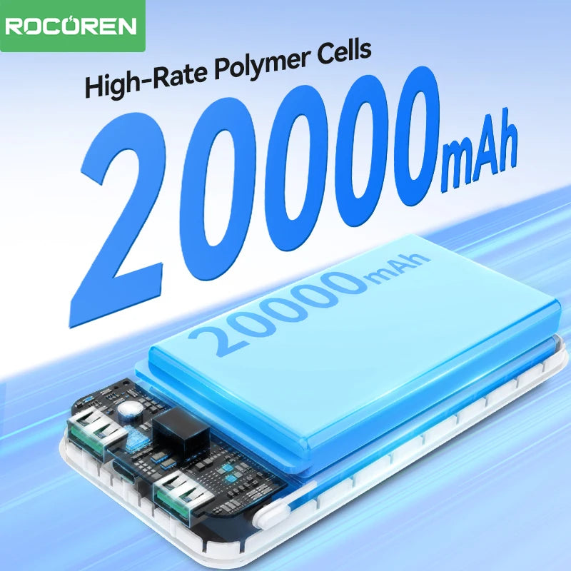 Rocoren 22,5 W Fast Charge Power Bank – Bateria portátil QC PD 3.0 de 20000 mAh para iPhone e Android