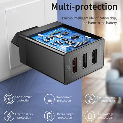 Essager 30W USB-C Fast Charger – 3-Port QC 3.0 Wall Adapter