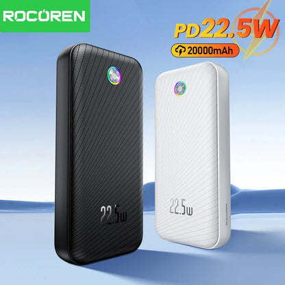 Rocoren 22,5 W Fast Charge Power Bank – Bateria portátil QC PD 3.0 de 20000 mAh para iPhone e Android