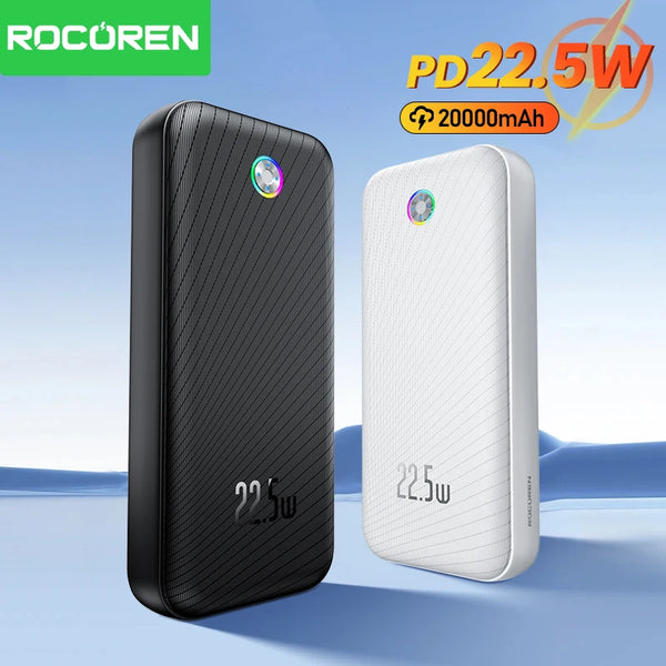 Rocoren 22,5 W Fast Charge Power Bank – Bateria portátil QC PD 3.0 de 20000 mAh para iPhone e Android