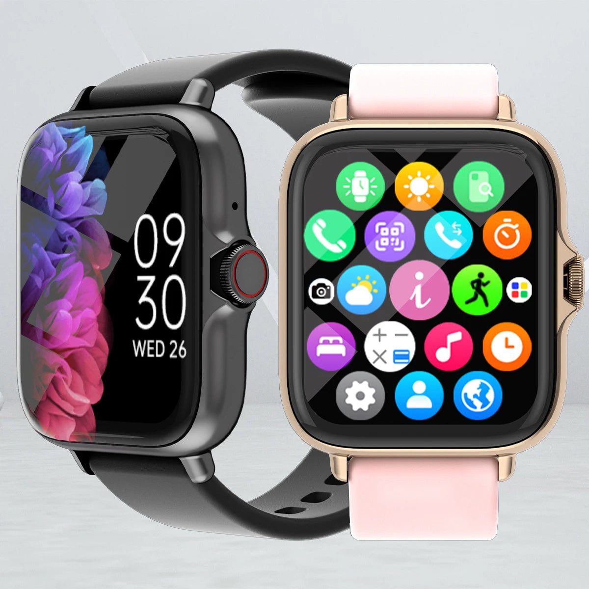 Relógio inteligente à prova d'água de 1,83'' com mensagem, resposta de chamadas, monitoramento do sono, pedômetro esportivo, alertas de informações para iPhone e Android 